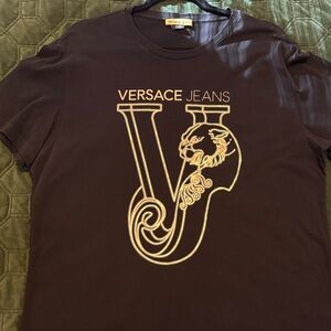 Versace Jeans Collection Black Tee with Gold Lion Graphic